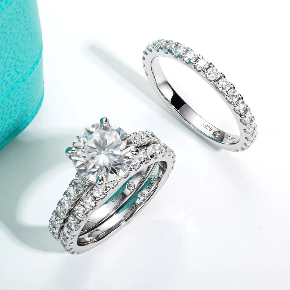 #Certified 4.75ct. t.w. Moissanite Diamond Wedding 3 pcs Ring Set NEW - Picture 3 of 15